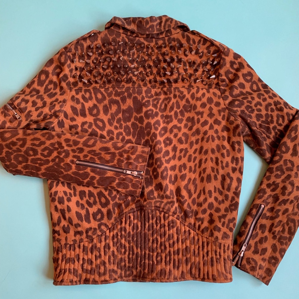 UNIF Studded Leopard Moto Jacket - Picture 2 of 6